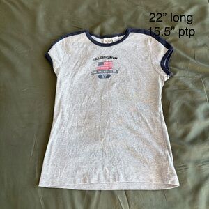 Polo Jeans Heather Gray Ringer Tee with Navy Trim